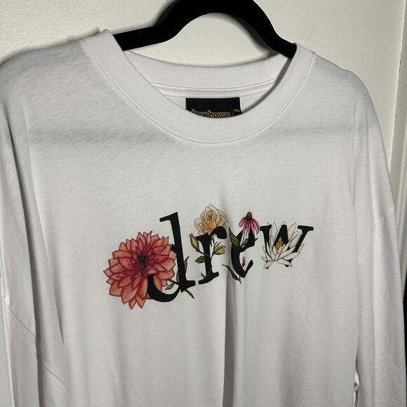 Drew House Men's White Long Sleeve Floral Logo T-Shirt Size XXL Ssense Exclusive - Picture 4 of 9